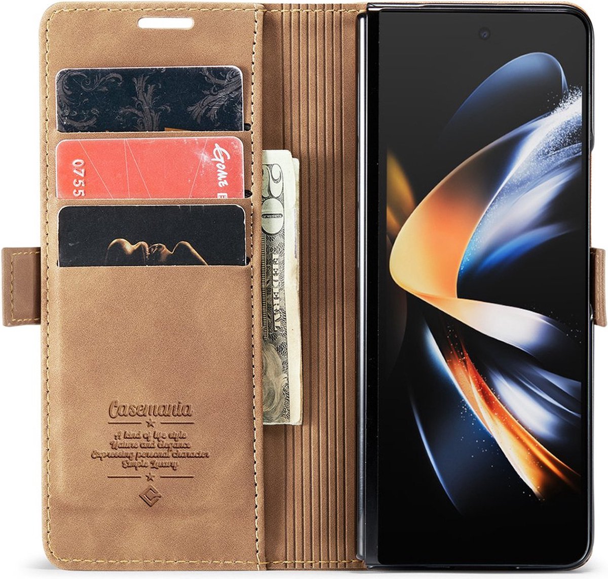 CaseMania Bookcase hoesje geschikt voor Samsung Galaxy Z Fold 6 - Effen Bruin - Kunstleer