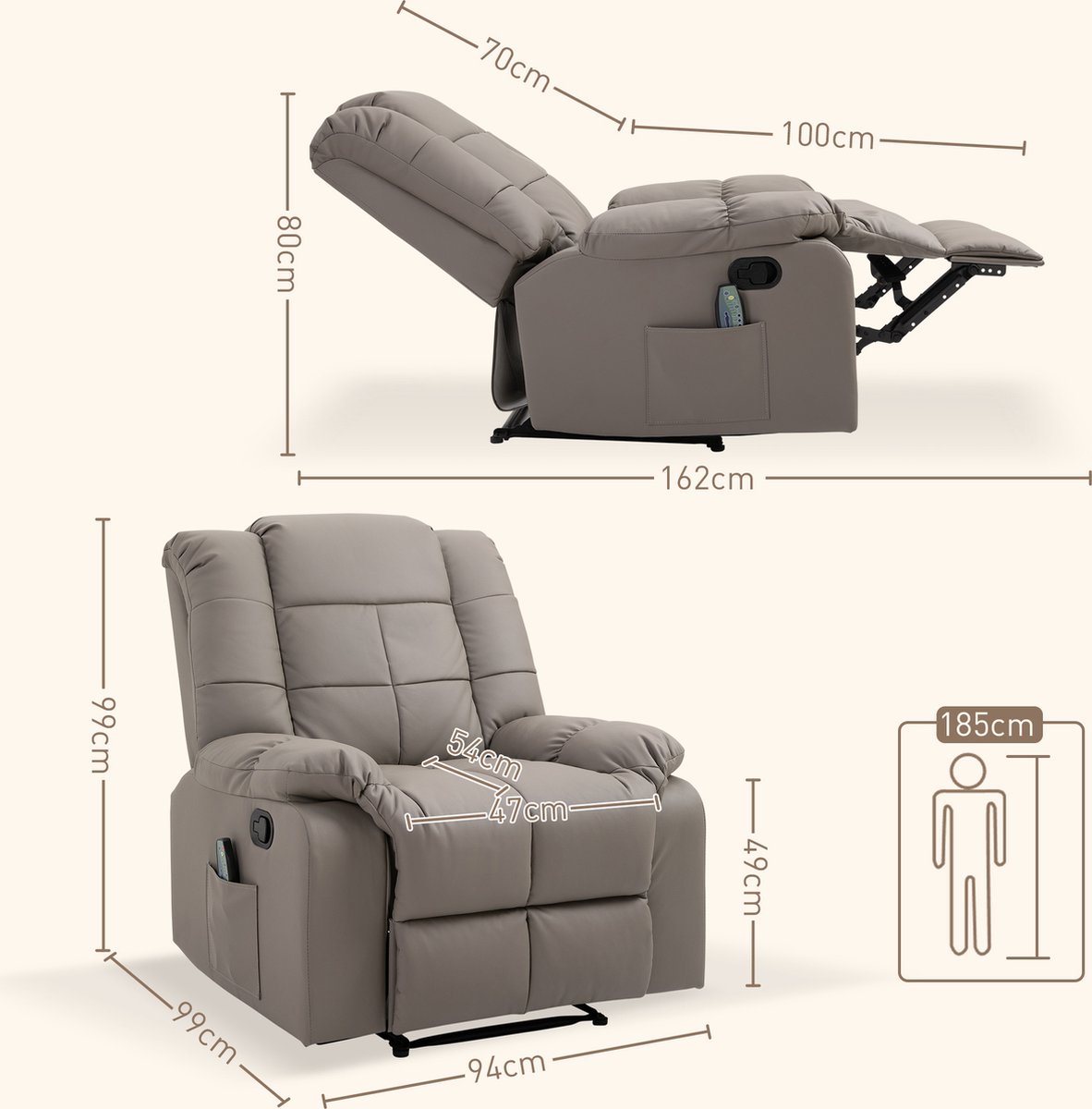 Afbeelding 2 van HOMCOM Massagestoel met 8 Vibratiepunten Grijs