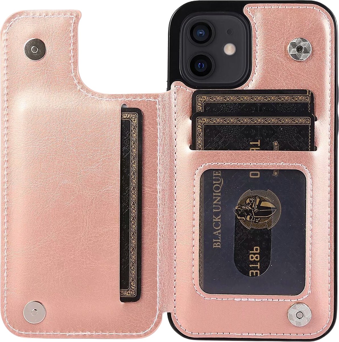 Hoesje geschikt voor iPhone 16 - Backcover - Pasjeshouder - Portemonnee - Kunstleer - Rose Goud