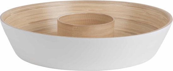 Present Time Plat Puro Chip & Dip - Blanc - Ø30cm - Bambou - Salon