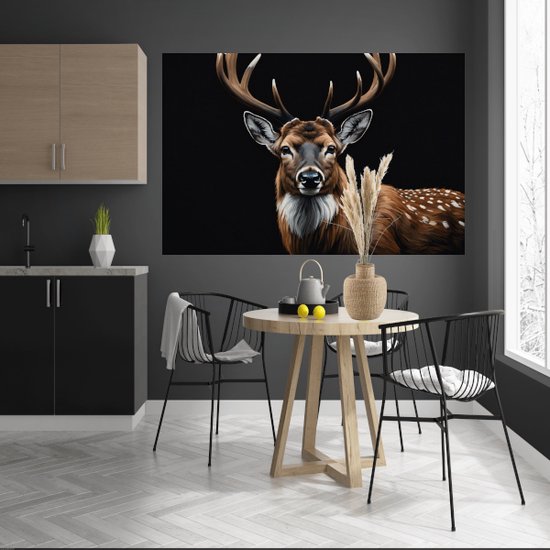 Peinture sur verre cerf avec fond noir - Peintures sur verre cerf - Peinture sur verre Animaux - Décoration murale moderne - Peinture sur verre acrylique - Oeuvre peinture verre acrylique 90x60 cm