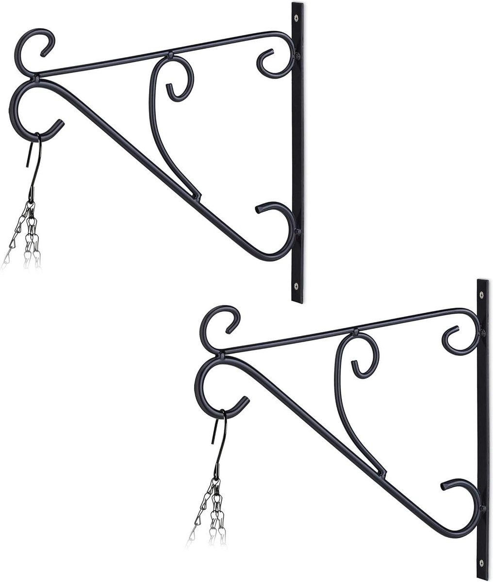 Set van 2 plantenhaken voor wandmontage - 28x30x2 cm - hanging basket haak - binnen & buiten - zwart ijzer