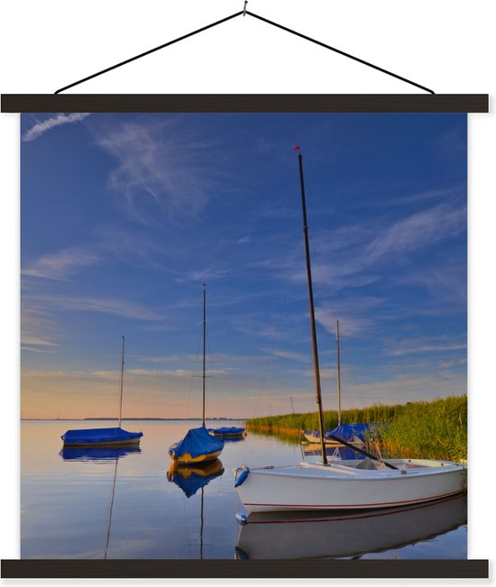 Porte-affiche avec affiche 60x60 cm - Affiche scolaire - Bateaux au coucher du soleil aux Nederland - Affiche textile - Lattes noires