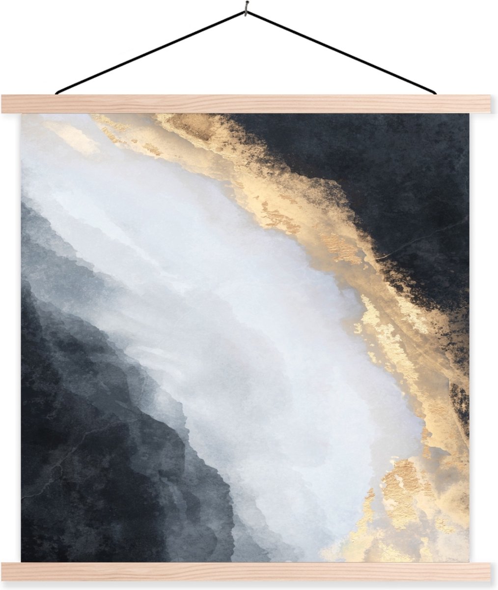 Posterhanger incl. Poster 120x120 cm - Schoolplaat - Abstract - Verf - Goud - Zwart - Marm