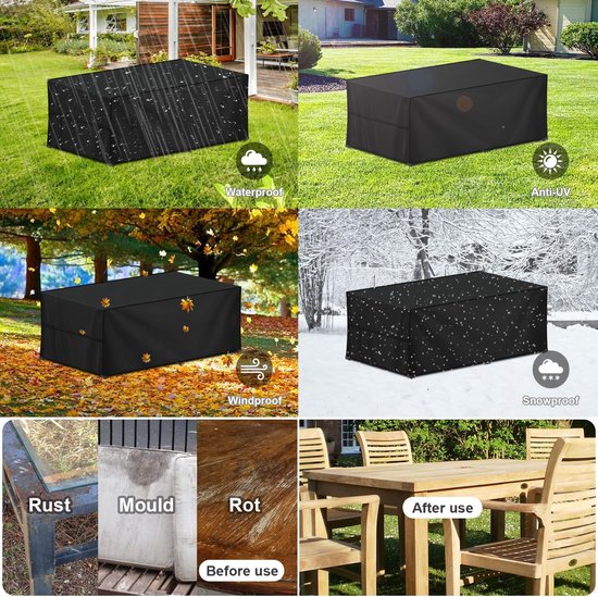 NXMYDBD Tuinmeubelhoezen voor terrasmeubels, 220 x 70 x 70 cm (l x b x h) 420D Oxford-stof, buitentafelhoes voor stoel en tafel, stofdichte anti-uv rotan meubelhoezen voor buiten en binnen - zwart