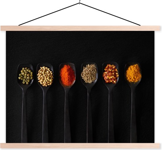 Porte-affiche avec affiche - Affiche scolaire - Cuillères - Épices - Zwart - Herbes - Rustique - 150x113 cm - Lattes noires