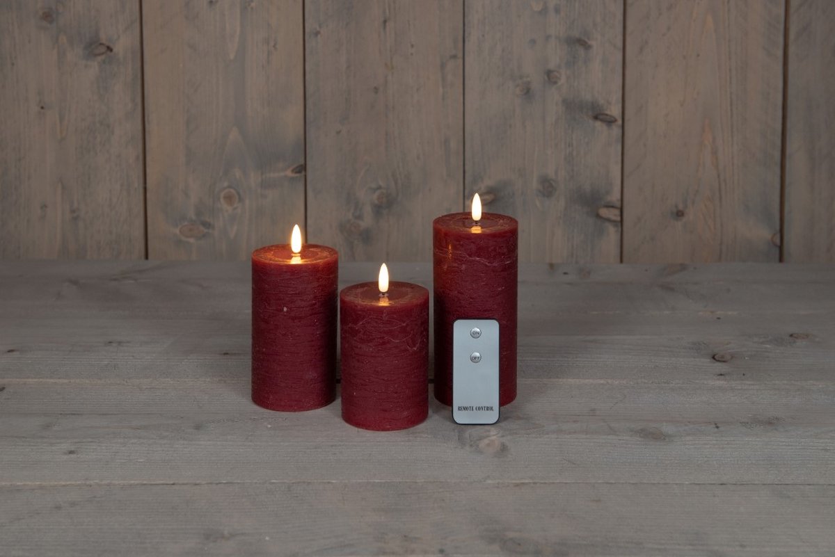 3St Bordeaux Kaars Wax Rustiek 3D Lont 7,5X10/12,5/15Cm Afstandsbed...