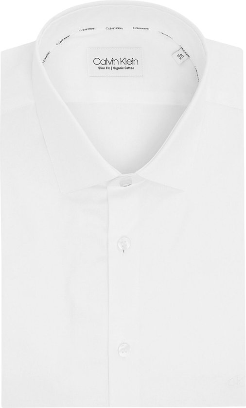 Calvin Klein slim fit overhemd - popeline - wit - Strijkvriendelijk - Boordmaat: 41