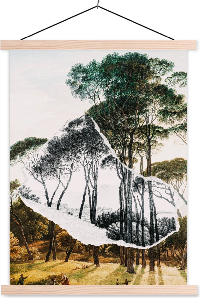 Posterhanger incl. Poster 87x120 cm - Schoolplaat - Italiaans landschap parasoldennen - Ku