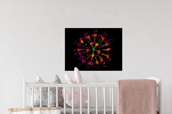 Muurstickers - Sticker Folie - Bloemen - Oranje - Roze - Zwart - 40x30 cm - Plakfolie - Muurstickers Kinderkamer - Zelfklevend Behang - Zelfklevend behangpapier - Stickerfolie