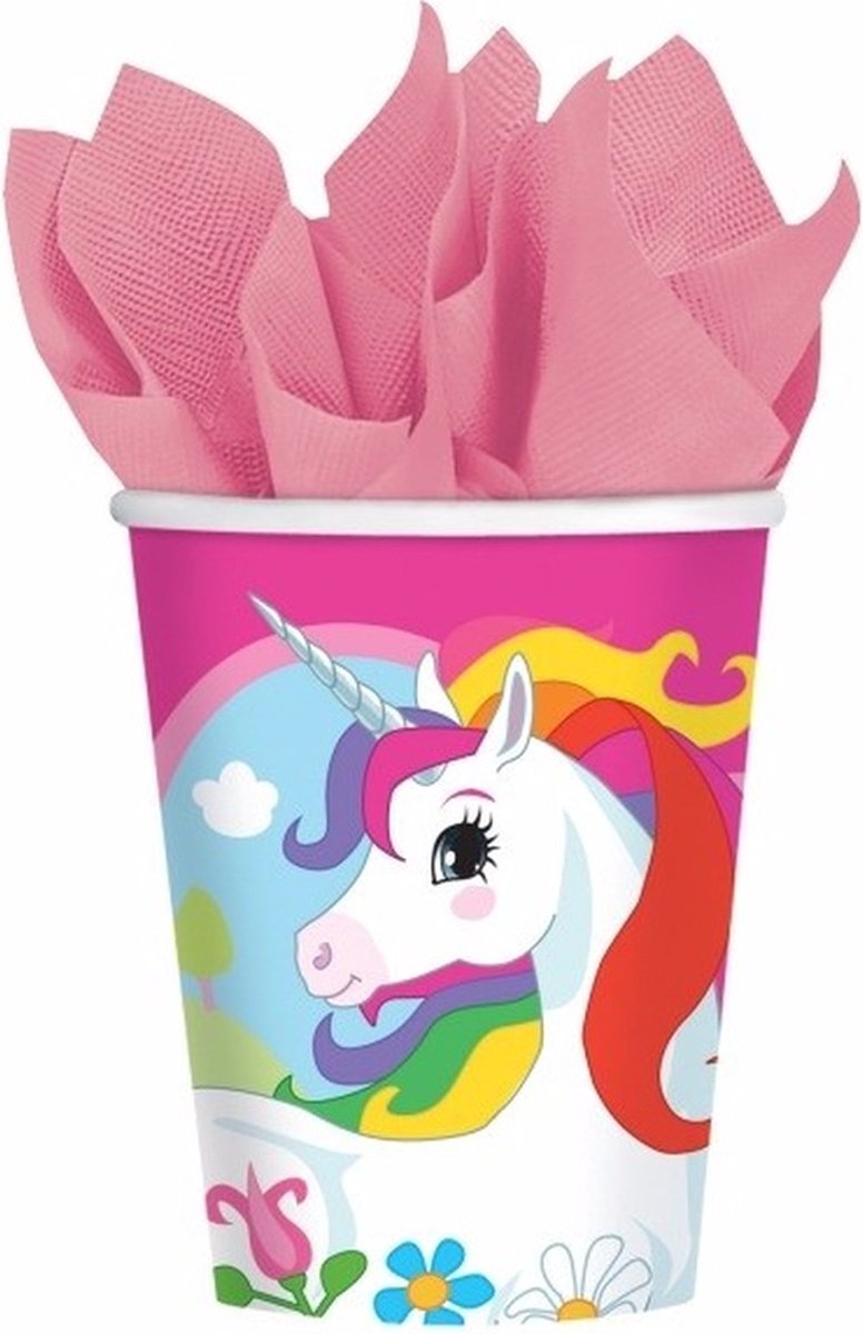 Kartonnen bekers Eenhoorn - 16x - 266 ML - kinder verjaardag - 266 ml - kinderfeestje
