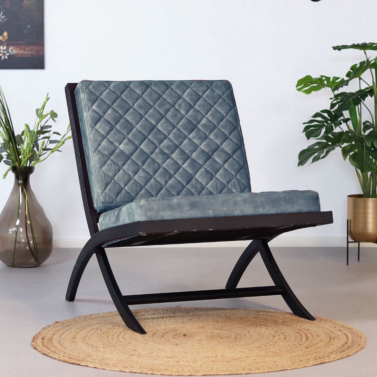 Bronx71® Design fauteuil Madrid velvet blauw
