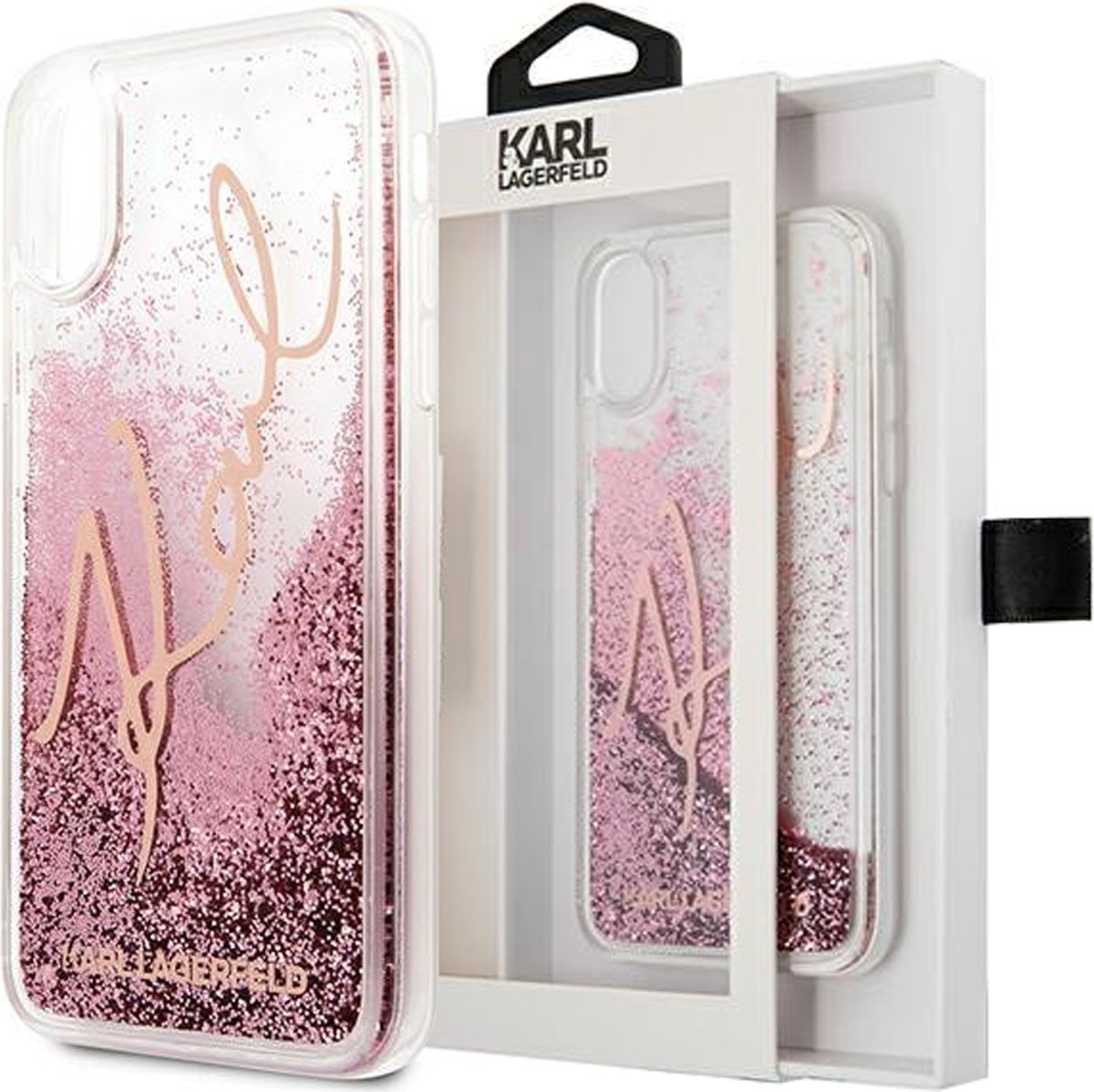 Karl - Lagerfeld - KLHCCPXTRKSRG iPhone X/Xs roségoud/roségoud Glitterhandtekening