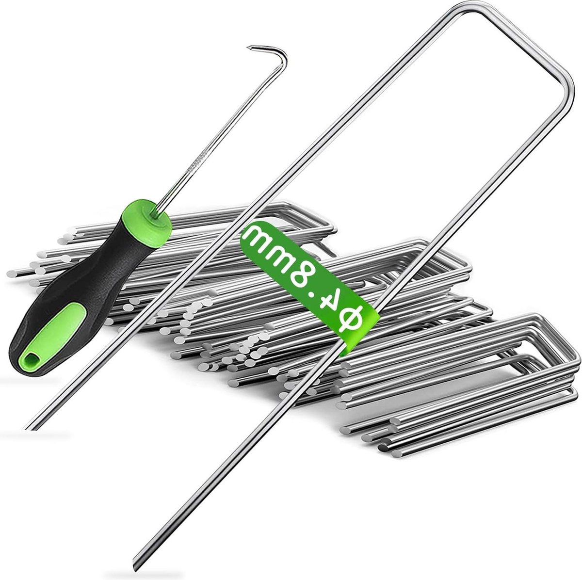 Heavy Garden Nails Steel Poles - Pack of 50, 15 cm, Diameter 4.8 mm, Galvanized Steel Clamps, Weed Nets and Tubes with 1 Hook