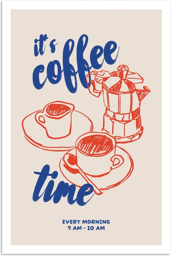 Affiche 20x30 cm - Café - Citation - Rouge - Blauw - Posters - Décoration Décoration murale cuisine - Décoration murale salon - Accessoires décoratifs - Décoration murale chambre
