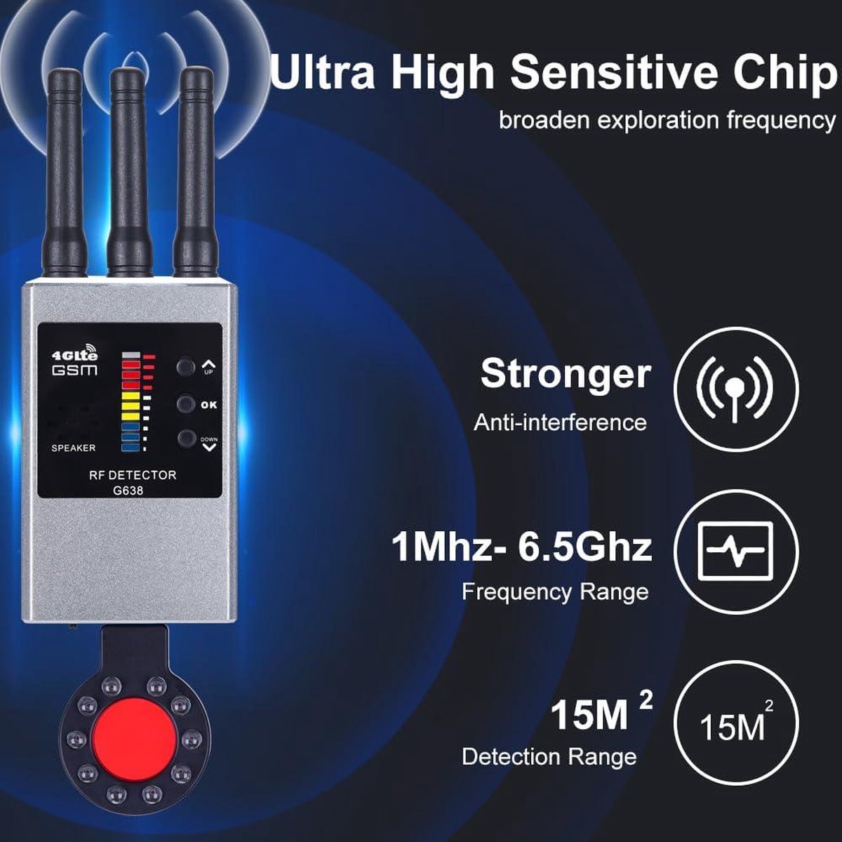 Spy Camera Anti Spy Detector Verborgen Camera Detector Luisterdetector WIFI GPS Detector RF Signaal Scanner Straling Detector voor GPS Tracker en Luisteren Apparaat Detectie