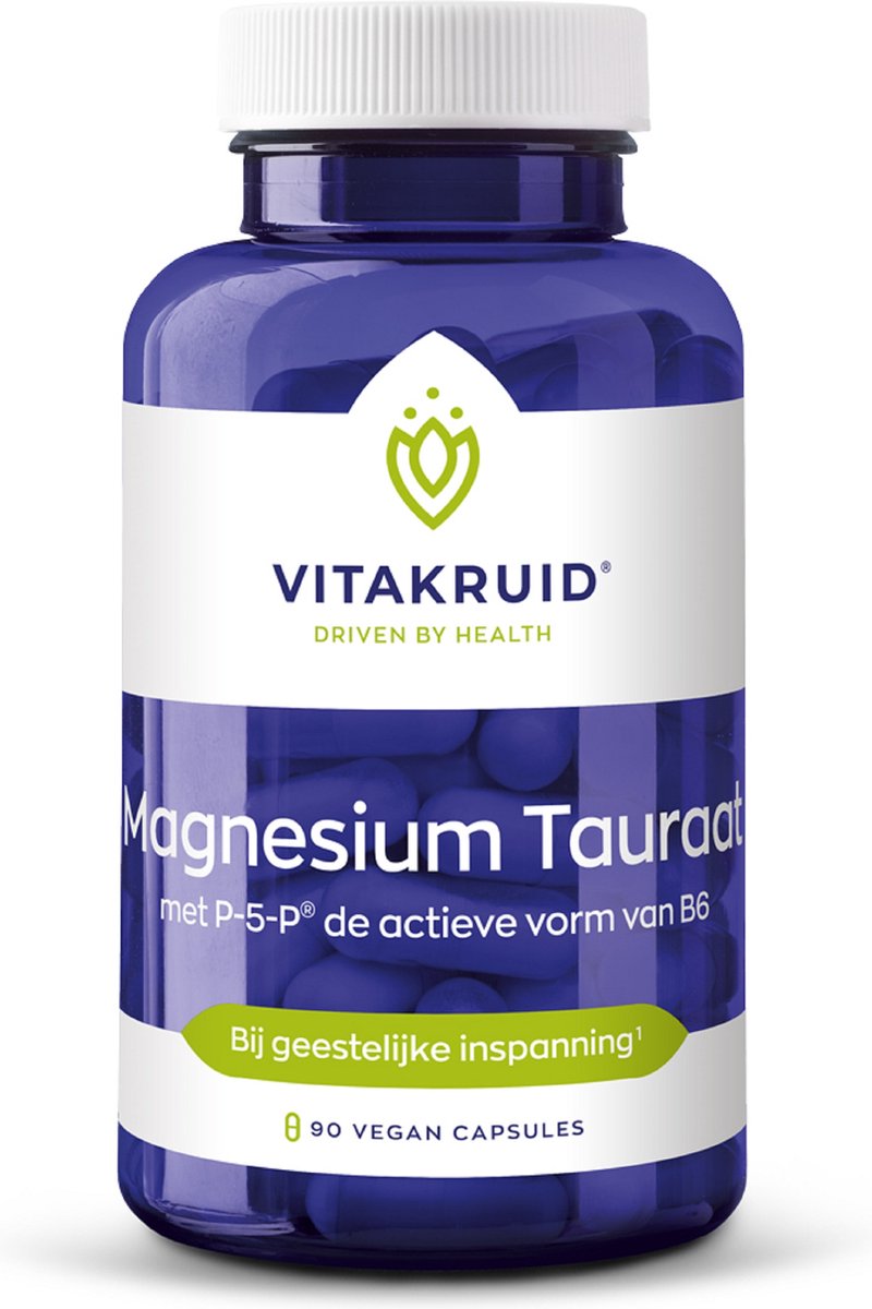 Goedkoopste Vitakruid Magnesium Tauraat - met p-5-p de actieve vorm van B6 - 90 vegicaps