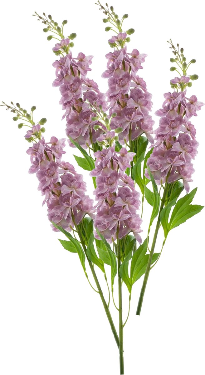 Bellatio Design Kunstbloem bloesemtak ridderspoor - 5x - 87 cm - roze - kunst zijdebloemen - bloesem