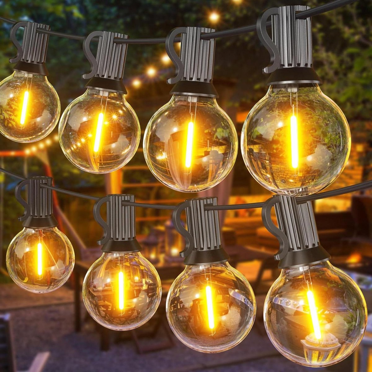 Yuusei Led-lichtsnoer, 45,7 m, lichtketting voor buiten, met 75 G40 lampen en 2 reservelampen, IP45, waterdicht, voor buiten, binnen, lichtketting voor tuin, terras, café