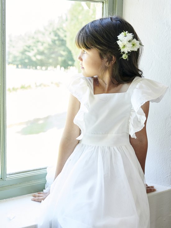 Vertbaudet Robe de cérémonie à volants fille en satin de coton et tulle