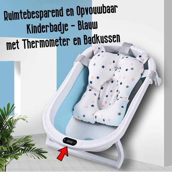 Tubiaz Opvouwbare babybadkuip, babybadkuip met thermometer, badkussen