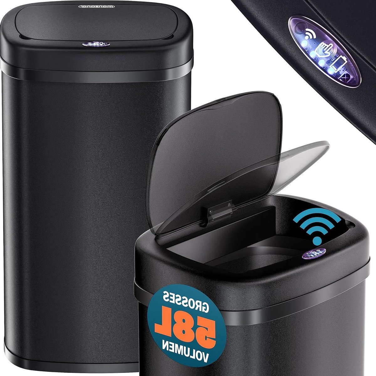 Goedkoopste Bewegingssensor Vuilnisbak - Automatisch Deksel - Waterdicht - 58 Liter - USB-kabel - Zwart vuilnisbak 60 liter