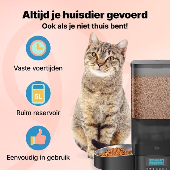 Jake and Jacky Automatische Voerbak - Inclusief 2 RVS Voerbakken & 2 Slowfeeders - Voerautomaat & Anti-Schrokbak - Voerdispenser Kat en Hond - Eetbak voor Katten & Honden - 5 Liter - Zwart