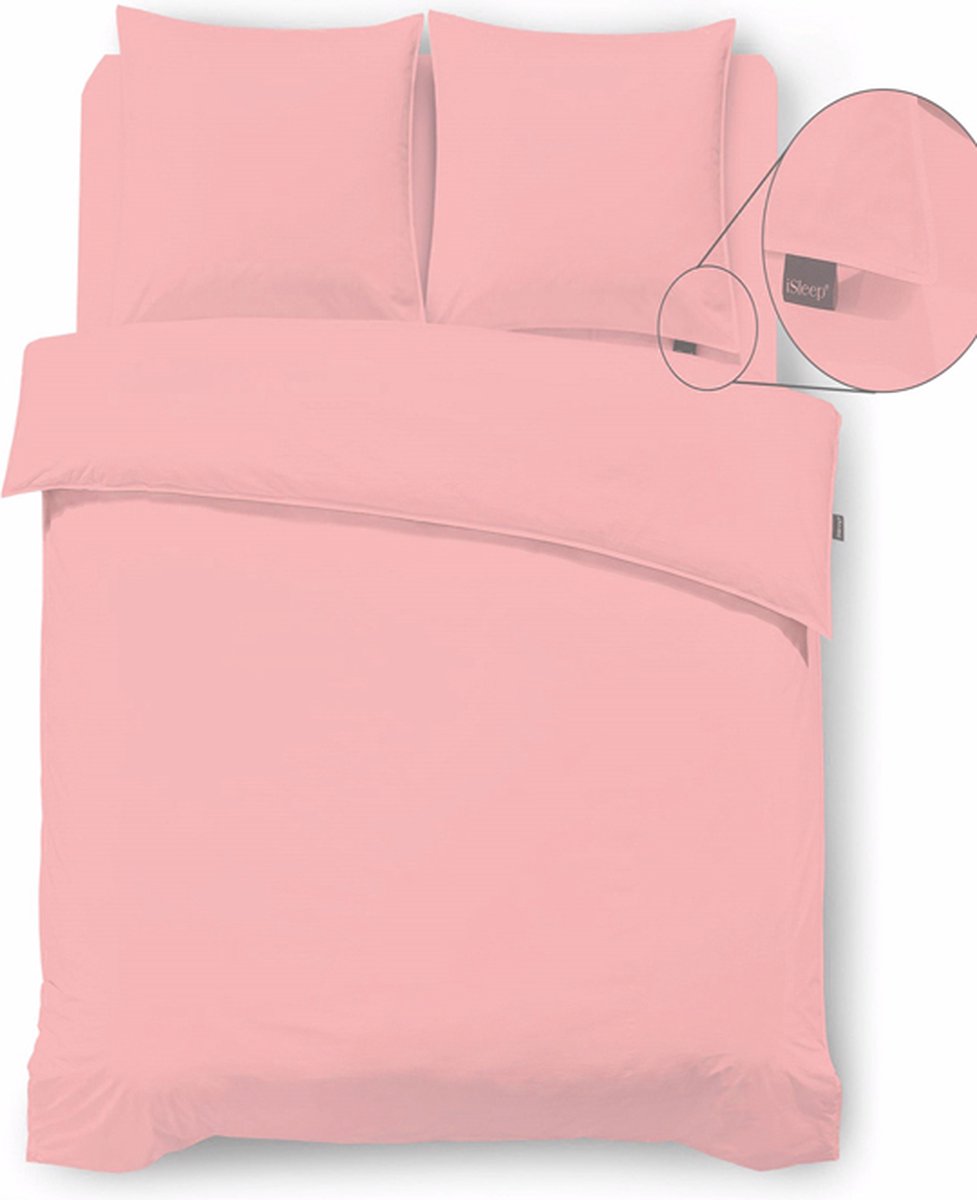 iSleep Dekbedovertrek Perkal - Tweepersoons - 200x200/220 cm - Roze
