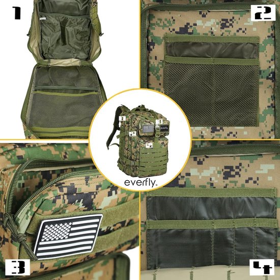 Huntvp 60L Tactische Rugzak Militaire Hiking Rugzak MOLLE Trekking Rugzak Waterdichte Bundeswehr XXL Militaire Leger Rugzak Grote Capaciteit voor Hiking Trekking Camping