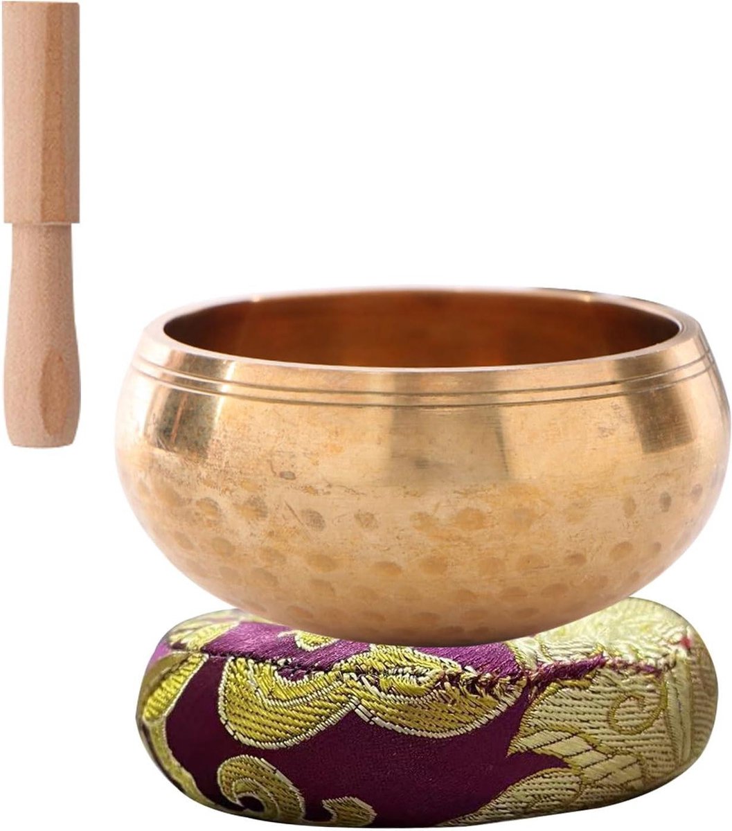 Meditatieset accessoires klankschaal kinderen - volwassenen yoga meditatie Feng Shui - massief houten trommelstokken - meditatie behandeling - cadeauset (willekeurige basiskleur)