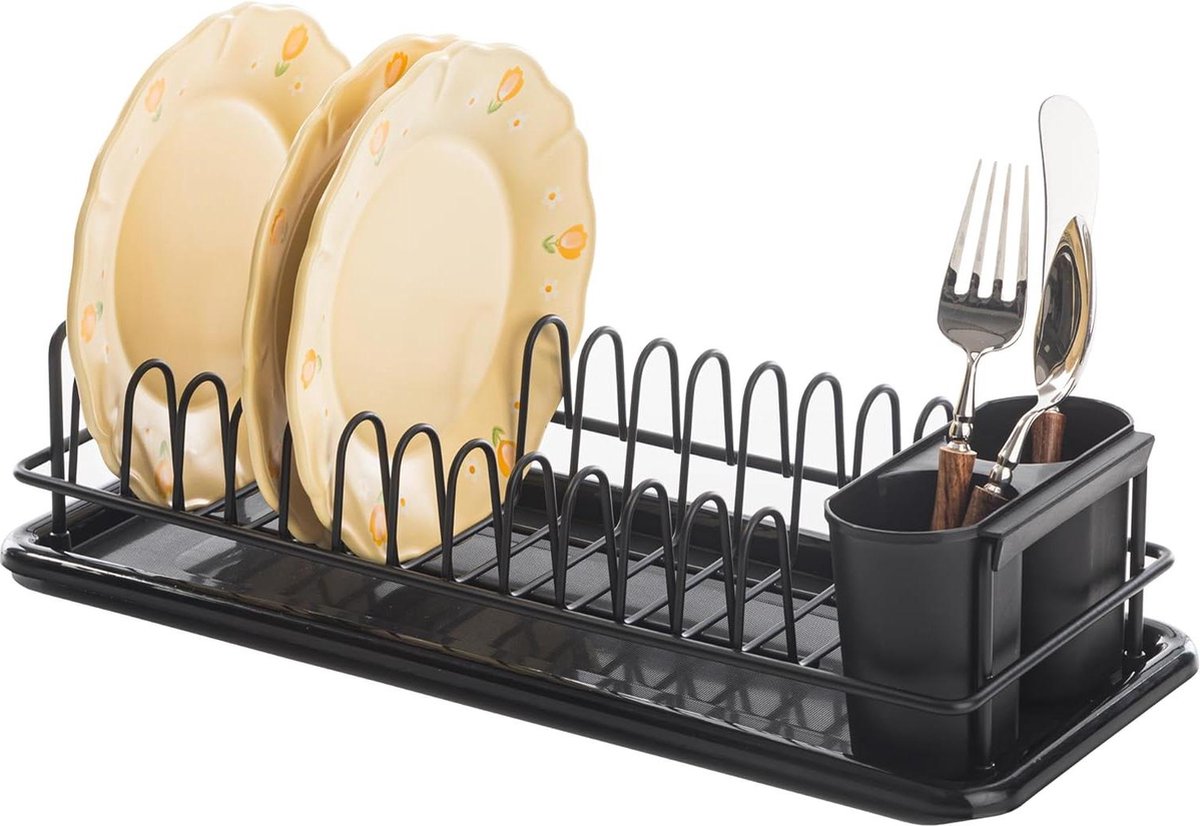 Goedkoopste Afdruiprek voor servies - klein afdruiprek met afneembare haak - afdruipbak - gootsteen - tot 12 borden - bestek - 41 x 17 x 10 cm (zwart) afdruiprek curver