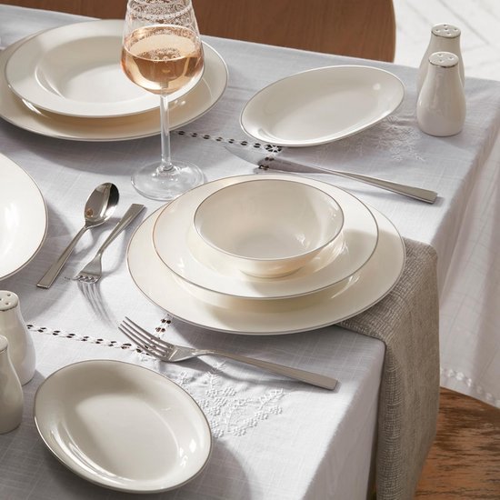 SÄNGER VALUE COLLECTION Rio 12-delig tafelservies van aardewerk voor 4 personen, 4 platte borden, 4 dessertborden, 4 kommen en kommen grijs, Value collectie
