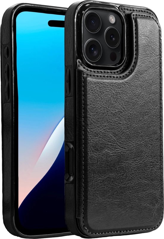 ShieldCase Wallet case geschikt voor de Apple iPhone 16 Pro Max hoesje - telefoonhoesje met ruimte voor pasjes / briefgeld - kunstlederen back cover - hoesje met pasjeshouder voor briefgeld / bankpas / rijbewijs (zwart)