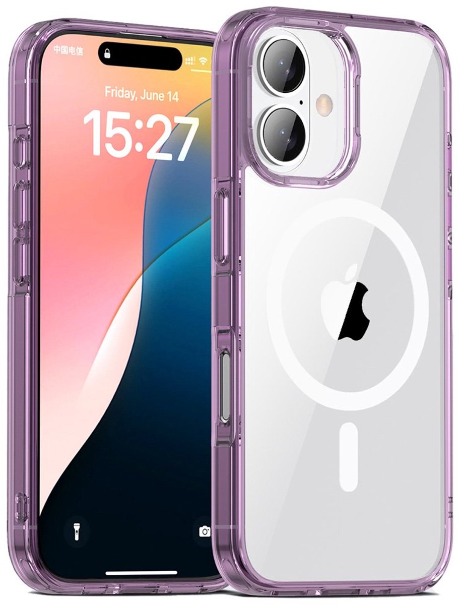 Mobiq - Schokbestendige MagSafe Case geschikt voor iPhone 16 Plus - transparant/paars