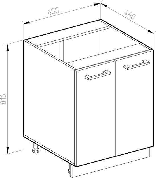 Universele onderkast R-Line Wit Hoogglans 60 cm met grote nis, zonder werkblad Vicco | Wit Hoogglans | Niskast 60cm zonder werkblad | 406673137013906