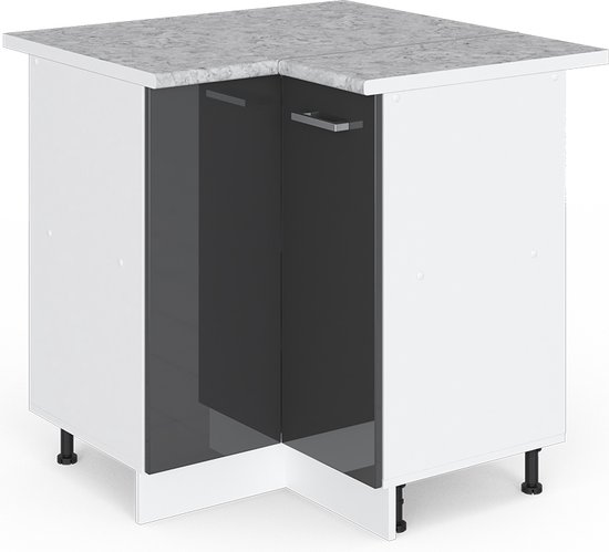 Vicco Unité d'angle universelle R- Line, Anthracite brillant/ Wit, 75,6 cm avec porte, avec plan de travail