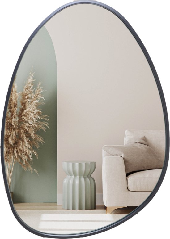 MISOU Ovale Spiegel - Organische - Asymmetrische - Wandspiegel - Zwart - 55x1,6x75cm - Wanddecoratie - Miroir Mural - AURORA