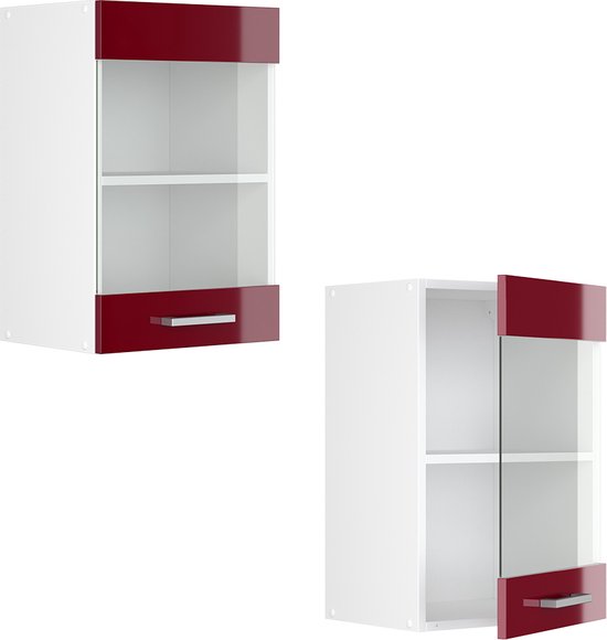 Vicco Armoire suspendue universelle R- Line, Rouge bordeaux brillant/ Wit, 40 cm avec porte vitrée