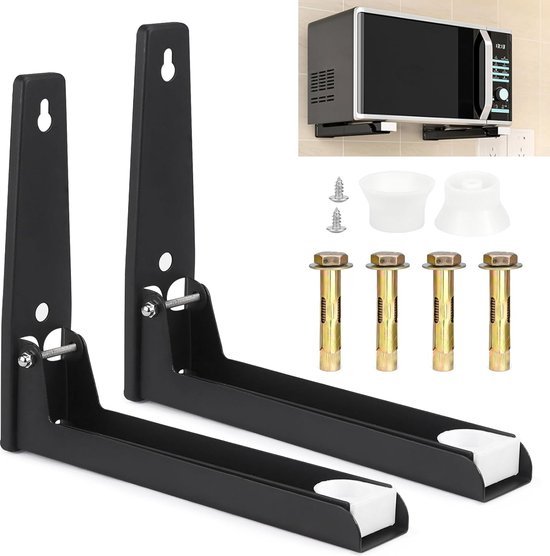 Magnetronrek Wand Lilyeriy Magnetronrek Aan De Wand – Roestvrijstalen Plank 53 X 38 X 18 Cm, 6 Haken, Max. 30 Kg, Incl. Bevestigingsmateriaal Wandrek Voor Magnetron Roestvrij Staal