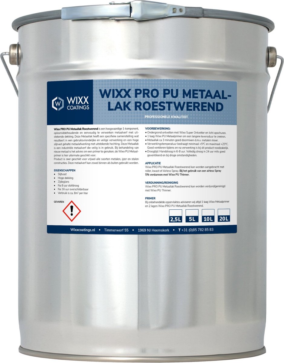 Wixx PRO PU Metaallak Roestwerend - 10L - RAL 9005 | Gitzwart