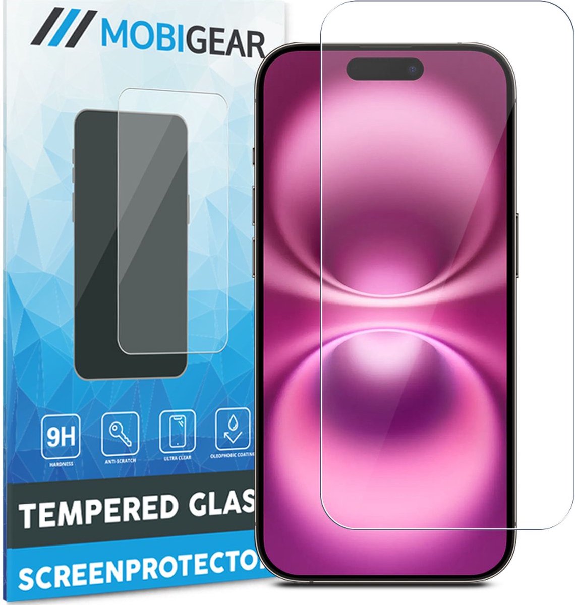 Mobigear Screenprotector geschikt voor Apple iPhone 16 Glazen | Mobigear Screenprotector - Case Friendly