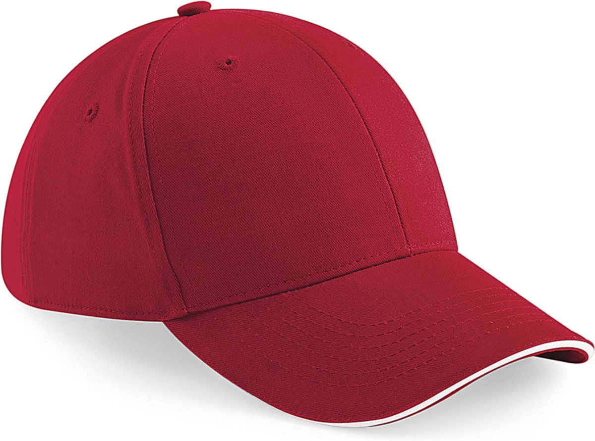 Beechfield Pet - rood met wit - 6 panel baseballcap - volwassenen - katoen