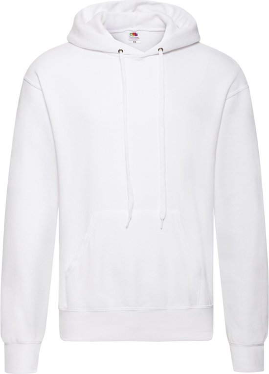 Witte Fruit of the Loom hoodie met capuchon en kangoeroezak.