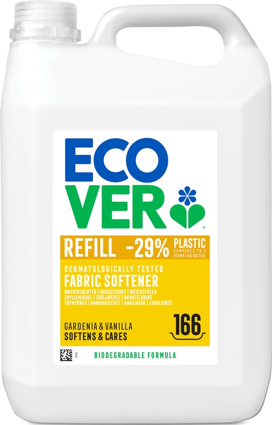 Ecover Wasverzachter - Grootverpakking 5 L - 166 wasbeurten - Plantaardig & Biologisch afbreekbaar - Gardenia & Vanille geur