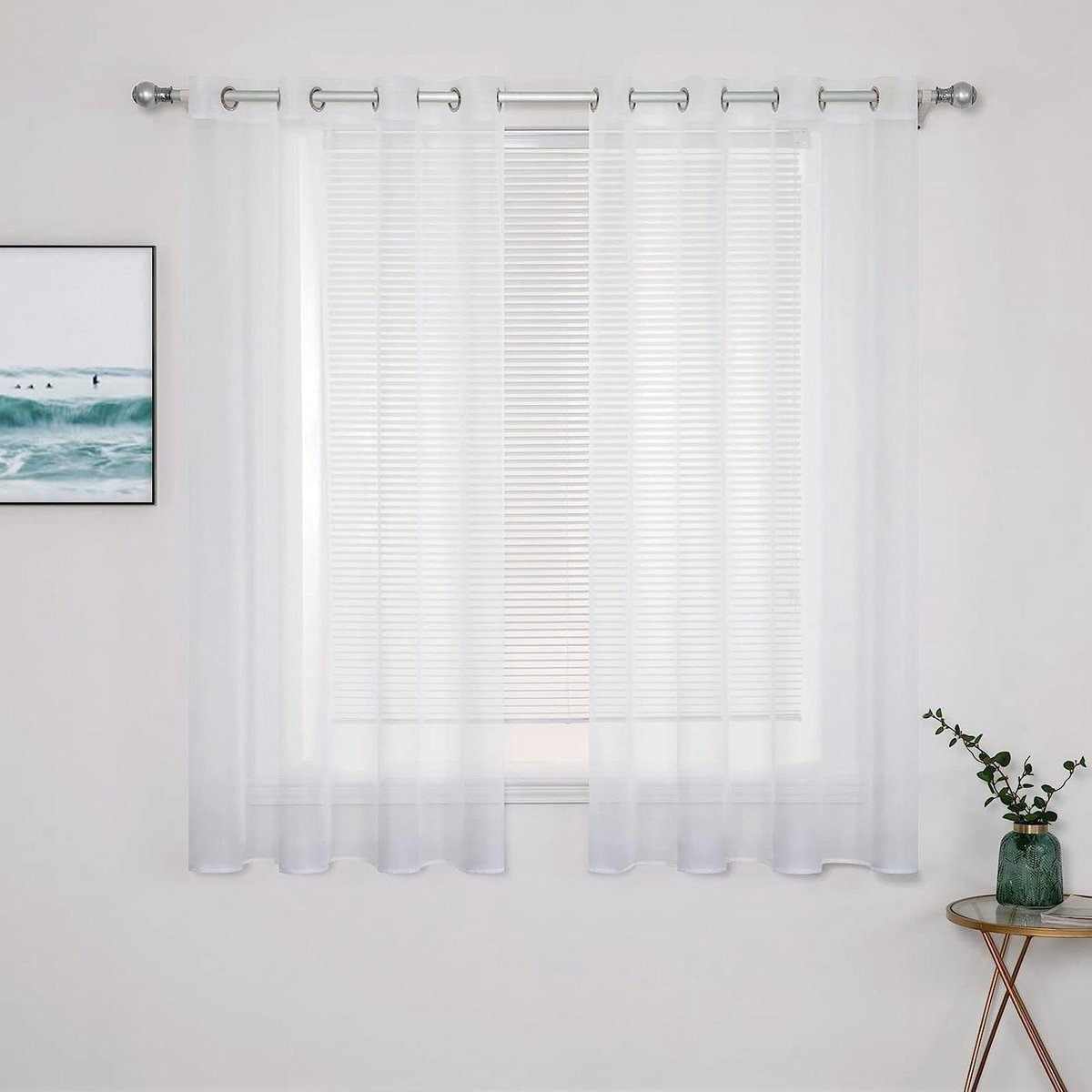 Voile-gordijnen set van 2 stuks - transparant polyester gordijn met ogen - woonkamer slaapkamer - 122 x 140 cm (h x b) - wit.