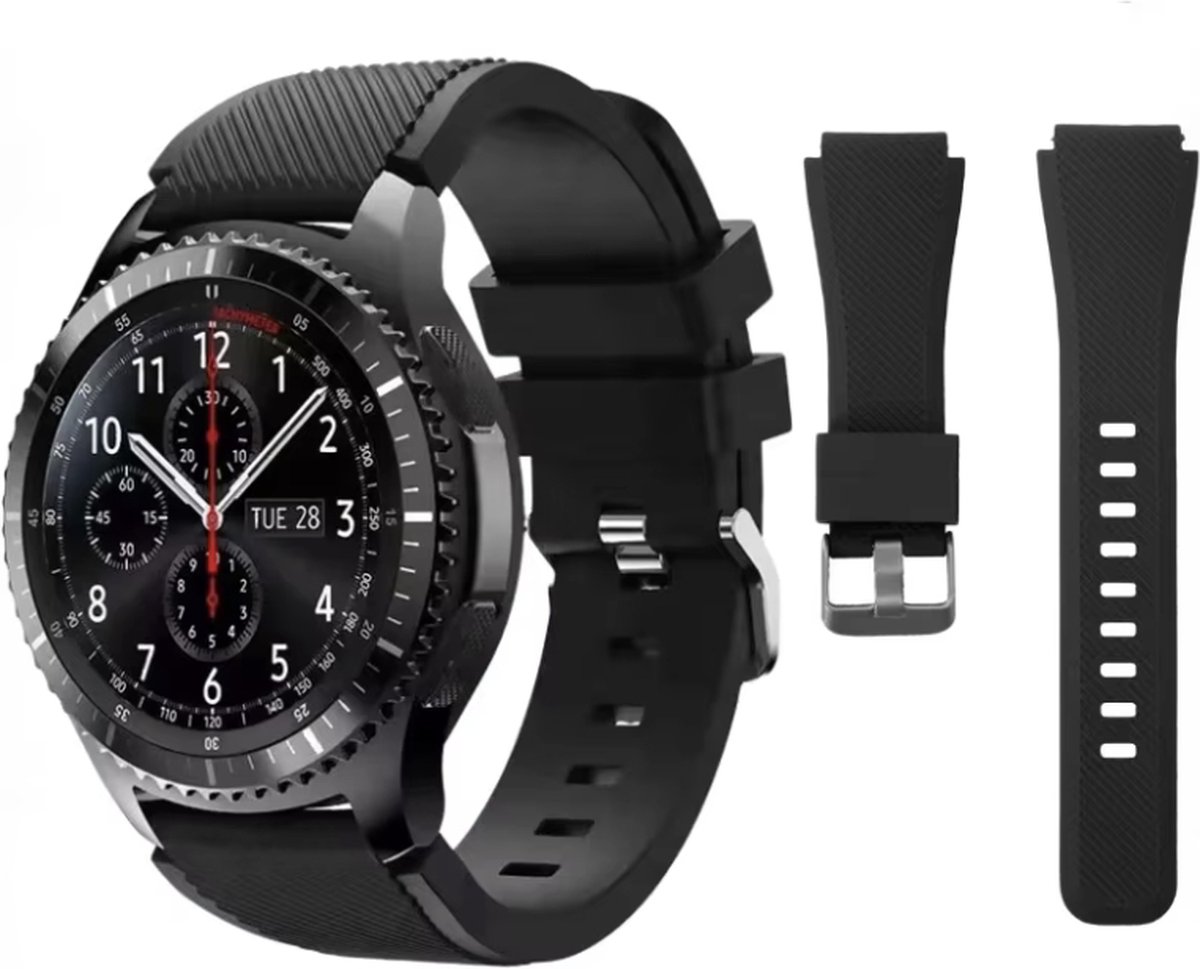 CHPN - Siliconen Bandje geschikt voor Samsung Galaxy Watch - 46mm - Zwart bandje voor Samsung Watch - Universeel - Hip bandje - Horlogebandje
