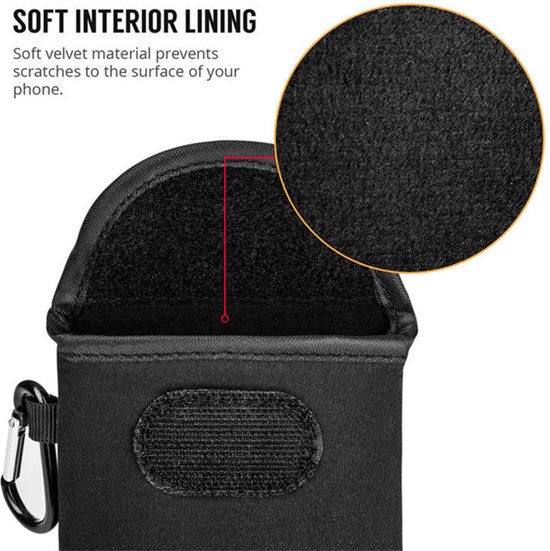 Étui pour Xiaomi 13T - Pochette en néoprène MobyDefend avec mousqueton - Étui à glisser - Étui avec passant de ceinture - Zwart - Étui pour téléphone portable - Étui pour téléphone Convient pour: -