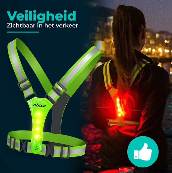 Nince Hardloop Verlichting - LED Hardloopvest USB Oplaadbaar - Reflecterend Veiligheidsvest One Size