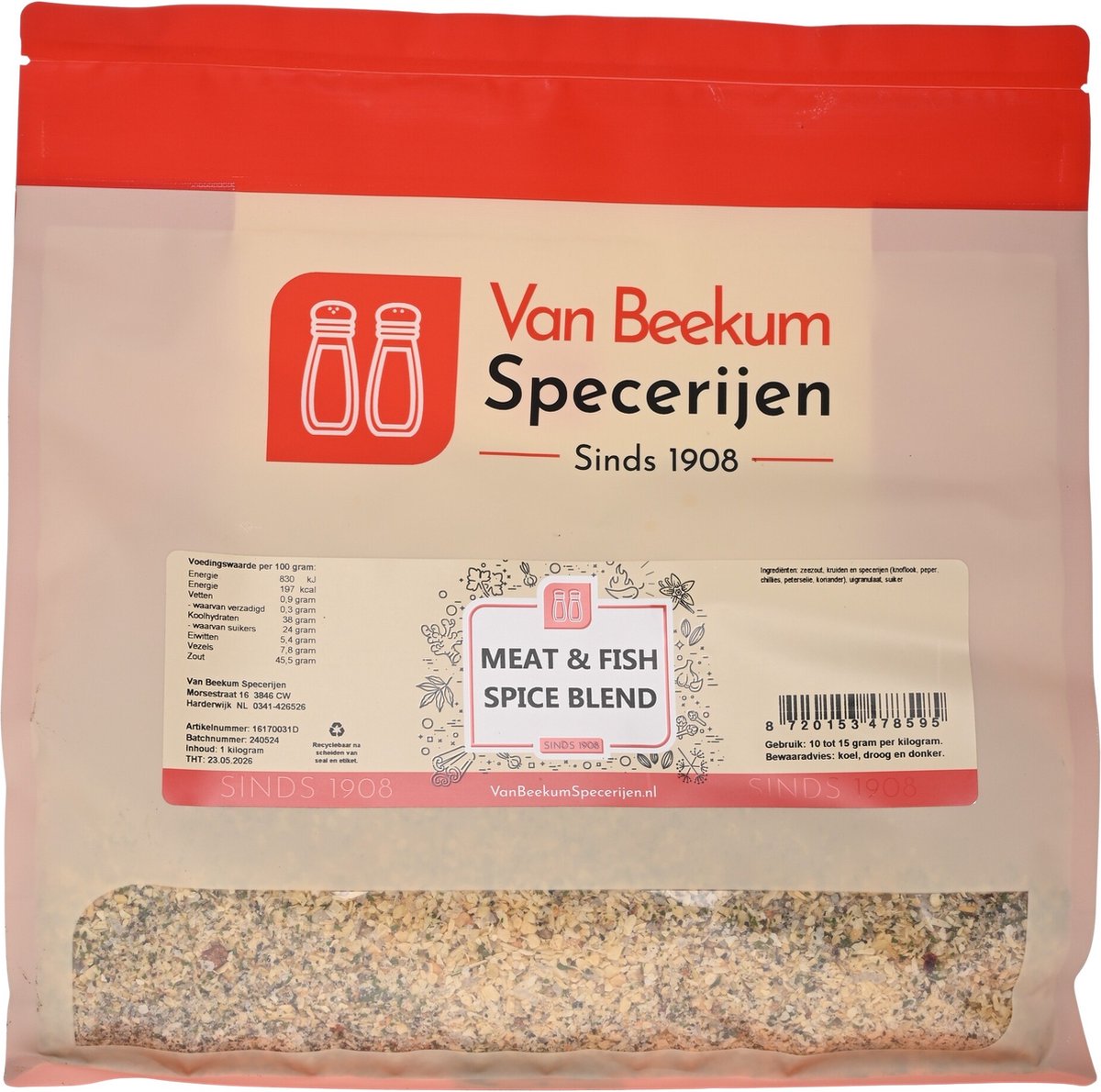 Goedkoopste Van Beekum Specerijen - Meat & Fish Spice Blend - 1 kilo (hersluitbare stazak