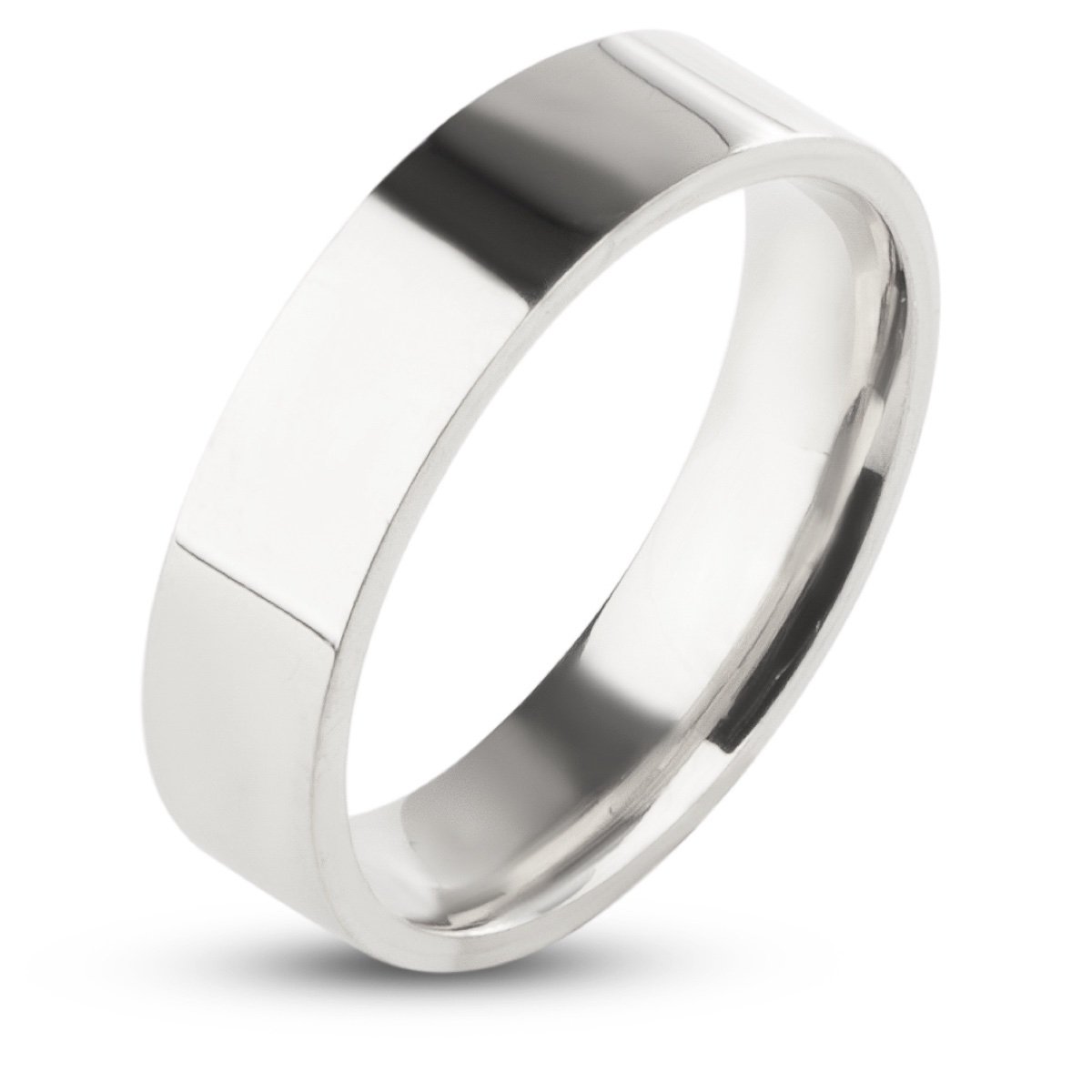 Ring - Hoogglans Zilver Kleurig - 6mm - Staal - Dames Heren - Mannen Ringen - Papa Cadeau Voor Mannen - Vaderdag